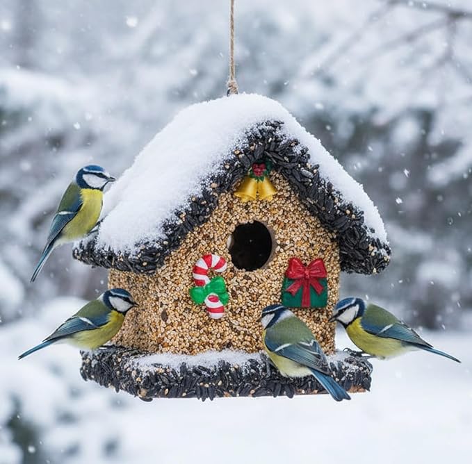 2026 Seeded Birdhouse for Outdoor, Seeded Birdhouse for Outside, Wood Seeded Bird House Covered with birdseeds, Birdseeded Bird Feeders for Outside Hanging