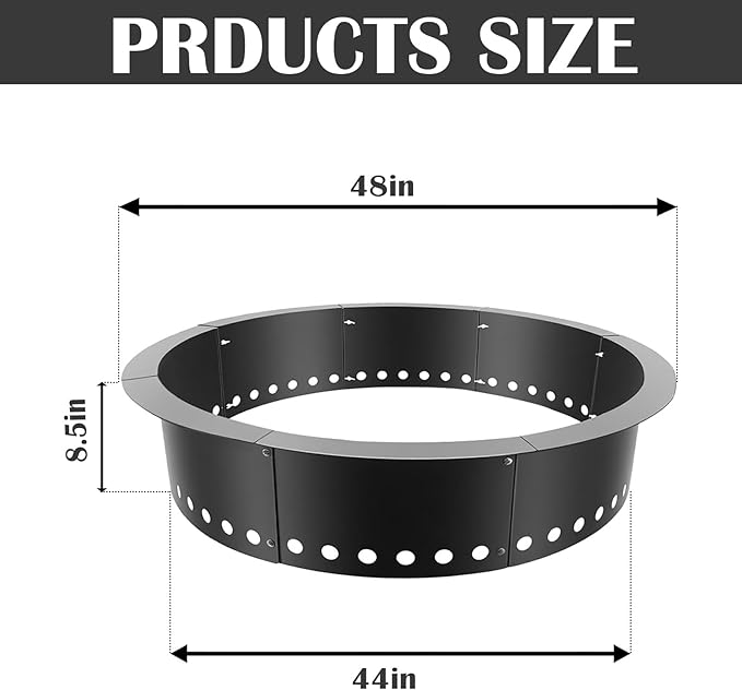 Fire Ring for Outside Fire Pit 48-Inch Outer/44-Inch Inner Diameter, VivaGarden Heavy Duty Solid Metal Steel Round Fire Pit Ring for Camping, DIY Campfire FirePit Insert Kit for Wood Burning, Black