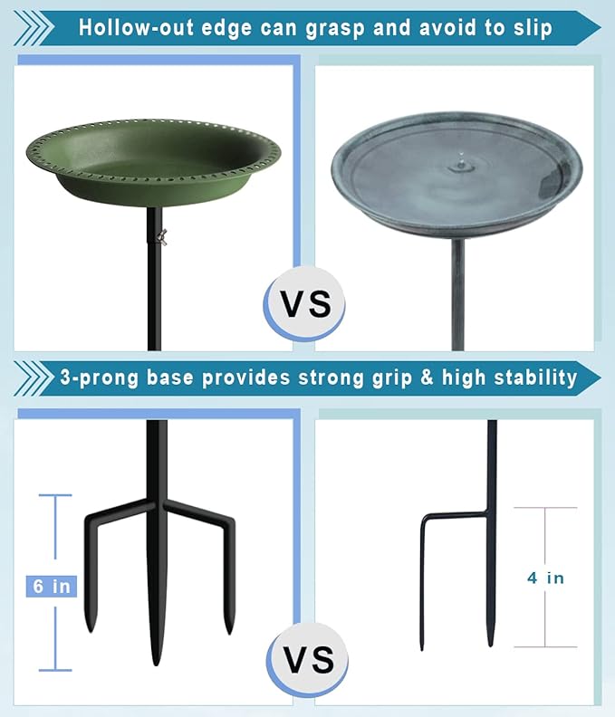 Koutemie 1-¼ Gallon Detachable Freestanding Garden Bird Bath Bird Feeder Bowl with Metal Stake for Outdoor, Deep Green, 29 Inch