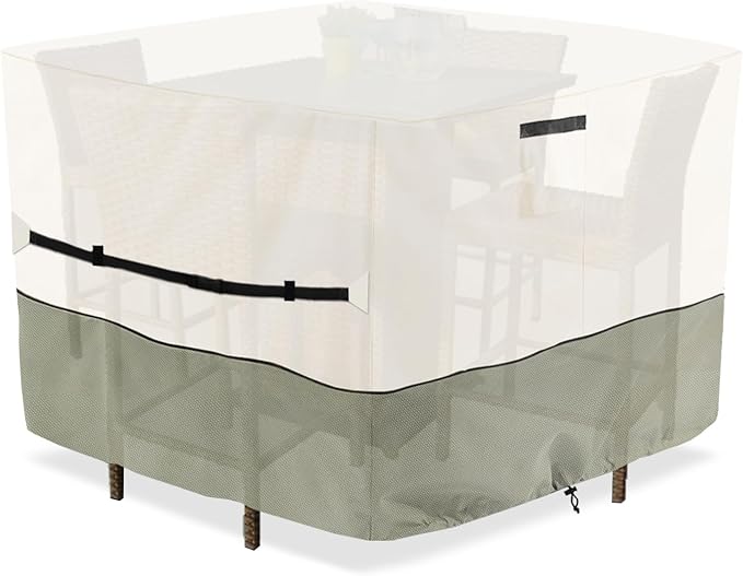 Square Patio Furniture Cover for 5-Piece Bar Height Patio Dining Set Covers,100% Waterproof Outdoor 60 Inch Square High Wicker Bar Table and Chairs Cover, Beige
