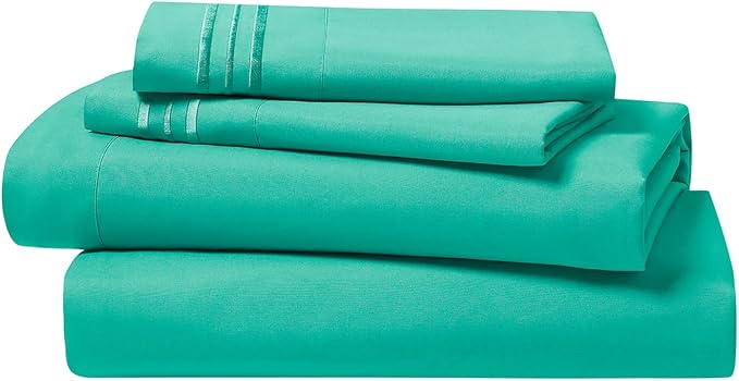 Clara Clark Bed Sheets, Premier 1800 Series 4 Piece Bed Sheet Set, Deep Pocket, Wrinkle, Fade, Stain Resistant, Luxury Soft Bedding Sheets & Pillowcases, Twin, Mint Green