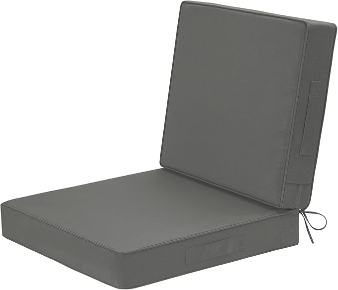 Wellsin Outdoor Cushions for Patio Furniture, Waterproof Outdoor Seat Cushions with Ties and Handle, 22X22 Outdoor Cushions, Outdoor Deep Seat Cushions with Removable Cover, Dark Gray