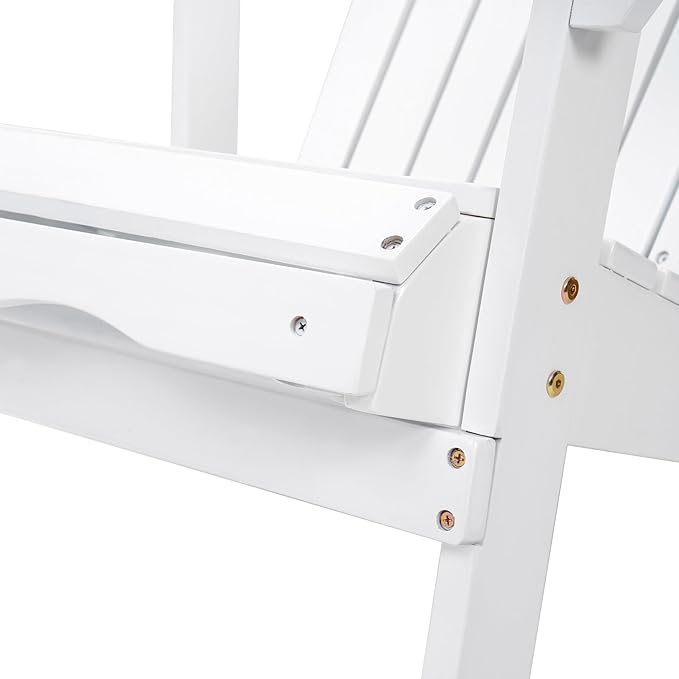 Merax Folding Adjustable Acacia Wood Adirondack Chairs, Water Proof with Retractable Ottoman Outdoor Wooden Lounge Reclining Chair for Garden, Patio, White