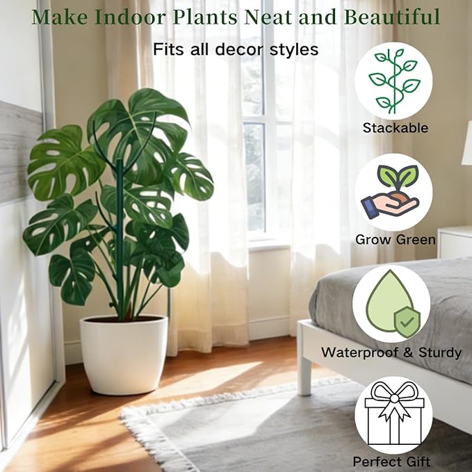 15 Pack Stackable Monstera Plant Support Stakes, 120inch Climbing Plant Sticks Structures with Garden Ties, Durable Alternative to Moss Pole for Indoor Outdoor Plants