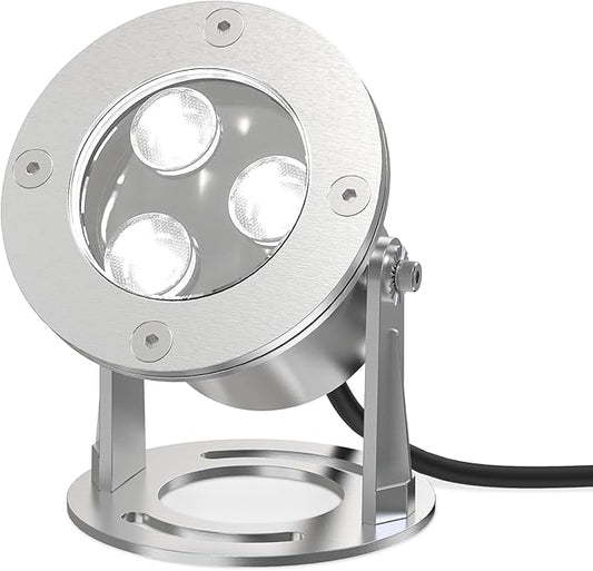 Underwater LED Pond Lights - 9W 5700K Bright White LED Pond Light Works at 12V AC/DC Low Voltage - STAINLESS STEEL IP68 Submersible for Fountains, Ponds, Waterfalls and Landscape Lighting Purposes