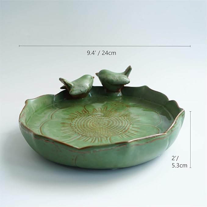Light Green 9.45 Inch Ceramic Heavy Duty Wild Bird Bath Bowl or Feeder for Outdoor Garden, Bowl Only