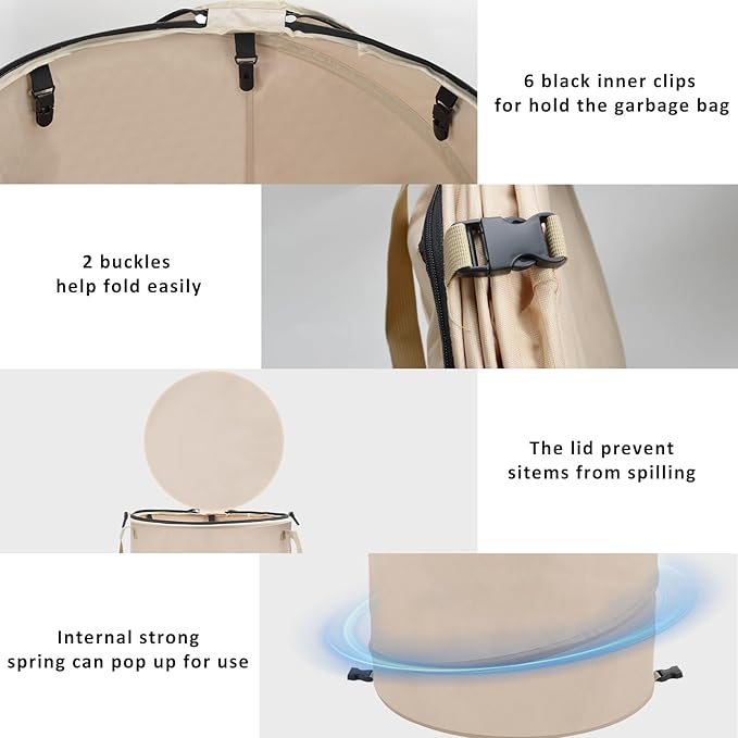 24 Gallons Collapsible Reusable Bags with Gloves, Camping Trash Can with Lid, Pop Up Garbage Can for Outdoor, Large Capacity Leaf Bags for Yard, Lawn, Reusable Garden Garbage Bag - Brown