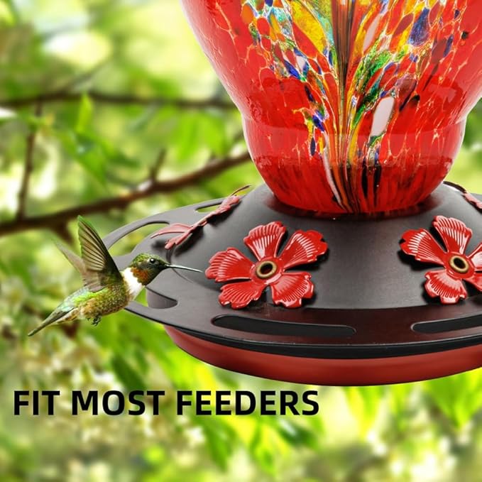WOSIBO Hummingbird Feeder Replacement Bottom Base Replacement Part Includes Red Plastic Base Metal Top and Brushes (Black Circle)