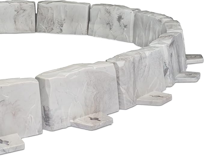 EasyFlex No-Dig Landscape Edging with Anchoring Spikes, 2.7 in. Tall Decorative Stone-Look Garden Border, 60 Foot Kit, Light Gray