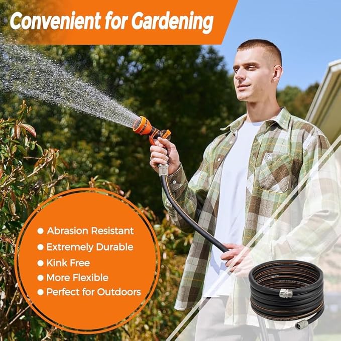 Giraffe Tools Garden Hose 50ft x 5/8", Custom Length, Heavy Duty, No Kink, Flexible, Rubber Garden Hose, Leakproof Water Hose, 50ft Male to Female Hose, 600 Burst PSI