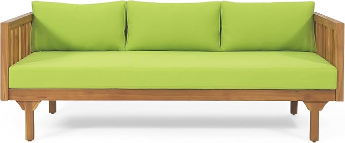 LUMISOL Outdoor Acacia Wood Daybed, Patio 3-Seater Sofa with Water-Resistant Cushions, Patio Conversation Set Outdoor Daybed with Wooden Armrests for Backyard, Deck, Poolside, Teak Green