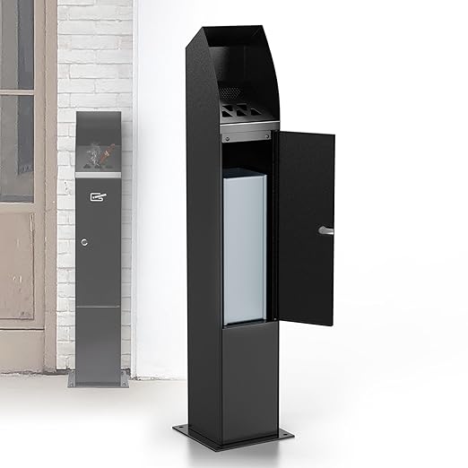 Commercial Trash Can Disposal Outdoor Vertical Trash Can Standing Rubbish Bin for Patios Gardens Hotels Pubs Offices(Black)
