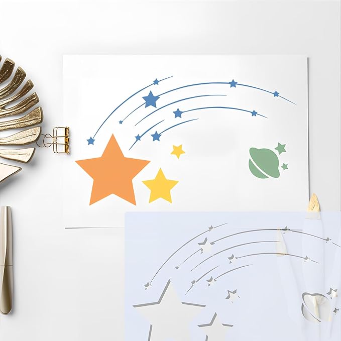 Starry Sky Moon Stencils for Painting DIY, 12 Pcs Reusable PET Templates 8.3x11 Inch – Craft Drawing Aids for Journals, Scrapbooking, Wall Art, Card Making,School Projects