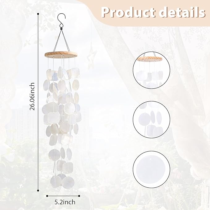 MUMTOP Shell Wind Chimes for Outside Clearance, Tropical White Capiz Shell Wind Chime for Patio,Indoor,Outdoor,Garden,Yard,Coastal,Beach Decor or Gifts for Women,Girl
