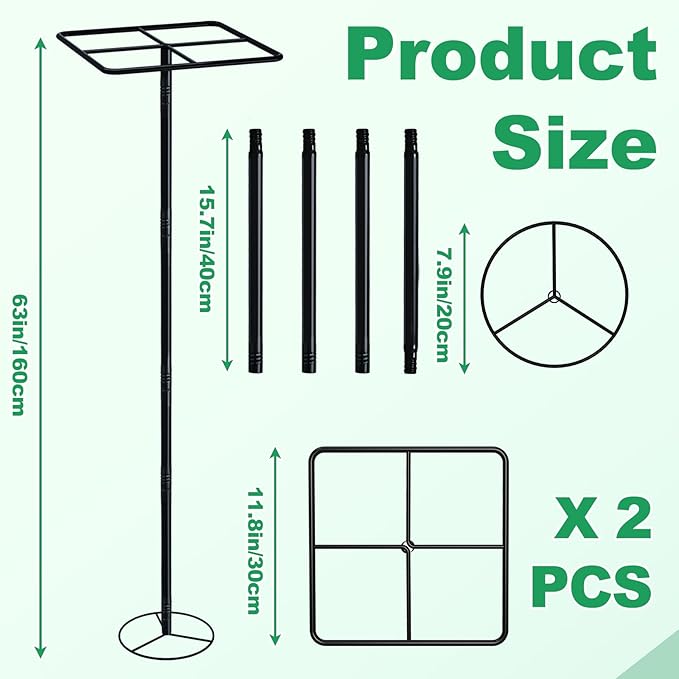 63'' Metal Dragon Fruit Trellis, Adjust Durable Dragon Fruit Stand Support Tower Plant Cage for Gardening Climbing Plants Trees Cactus Roses Vines Outdoor Indoor, 2 Pcs