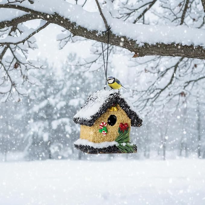 2026 Seeded Birdhouse, Wood Bird House Covered with Wild Birdfood, Water Proof Birdseeds Feeder for Outside Hanging, Birdseeded Bird House for Outdoor