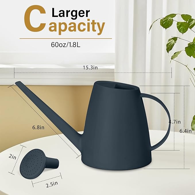 Watering Can - for Indoor and Outdoor House Plant Garden - with Long Spout - 1/2 Gallon - Black