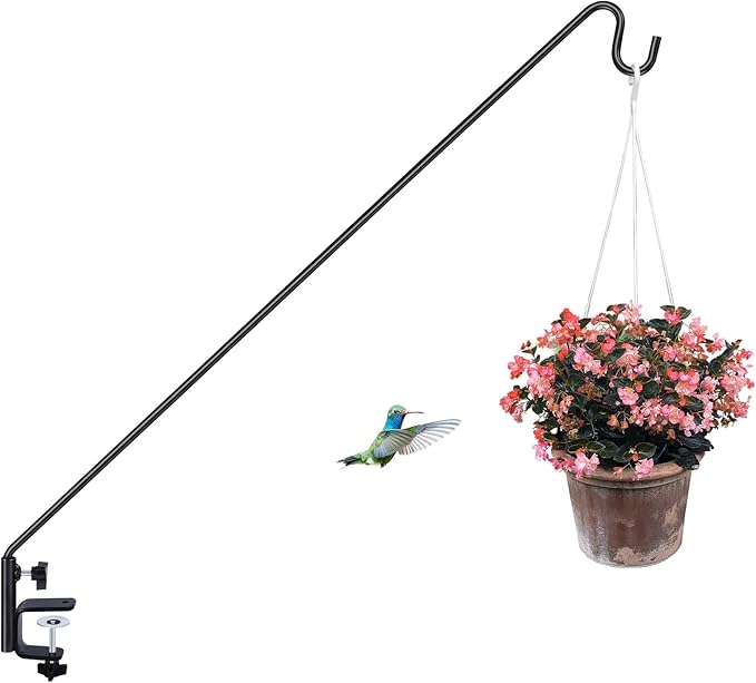 ERYTLLY 3 Inch Clamp Deck Hook 28" Long Wall Pole Wall Mounted Deck Hook Wall Bracket for Hanging Bird Feeder,Plants,Wind Chimes,Lanterns 1 Pack