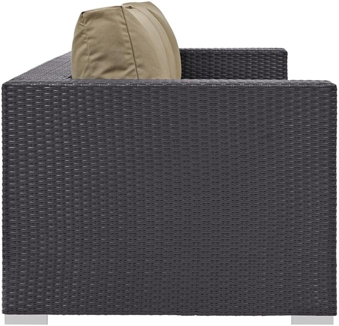 Modway Convene Wicker Rattan Outdoor Patio Sofa with Cushions in Espresso Mocha