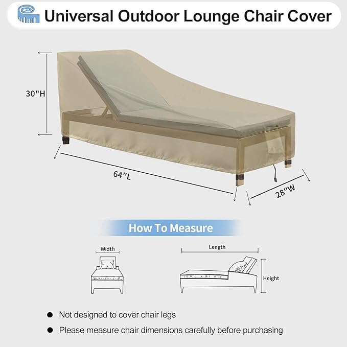 OutdoorLines Outdoor Waterproof Patio Chaise Lounge Chair Cover - UV Resistant Lounger Covers Heavy Duty Weatherproof Patio Sofa Furniture Covers, 2 Packs, 64Wx28Dx30H Inches, Camel