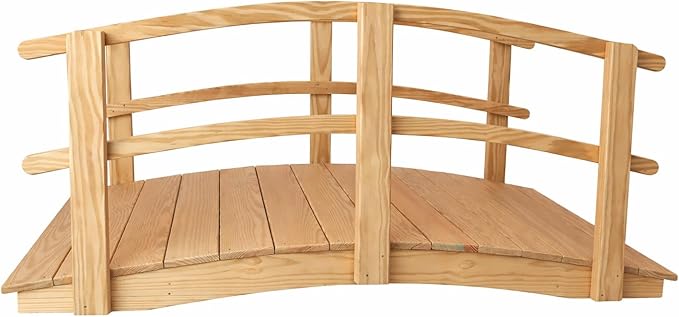 6 FT Natural Amish Made Garden Bridge with Double Rails for Walkway, Backyard Pond & Landscaping, Outdoor Wooden Footbridge for Koi Pond, Japanese Style Decorative Bridge, Made in USA