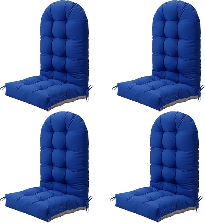 Adirondack Chair Cushion Set of 4, Thickened Patio Chair Cushions with Ties, Waterproof and UV-Protected Rocking Chair Cushion for Indoor and Outdoor, Navy Blue.