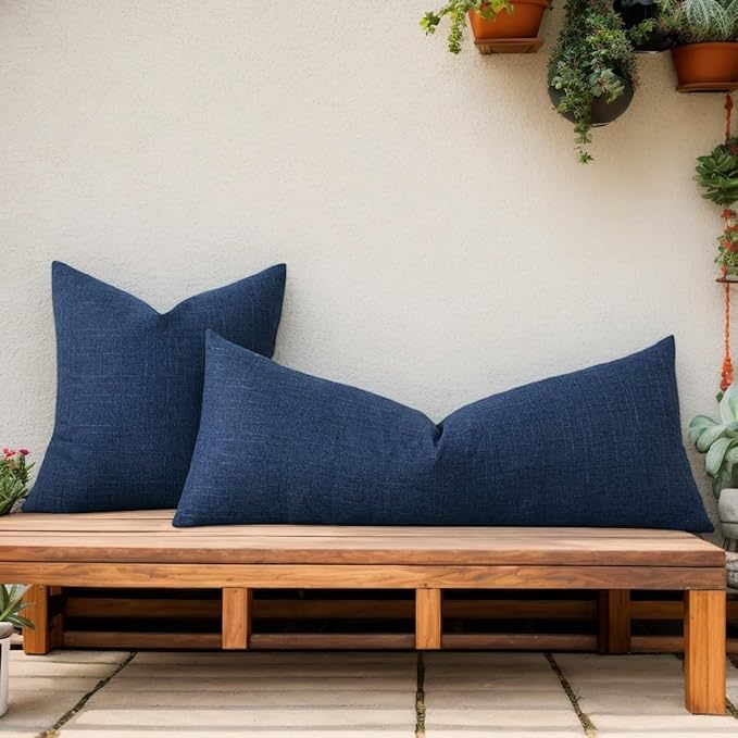 Kevin Textile Outdoor Waterproof Long Lumbar Pillow Cover 14x36 Inch Pack of 1 Checkered Decorative Rectangle Cushion Throw Pillowcases Shell for Patio Tent Garden Couch Bed Sofa Blue