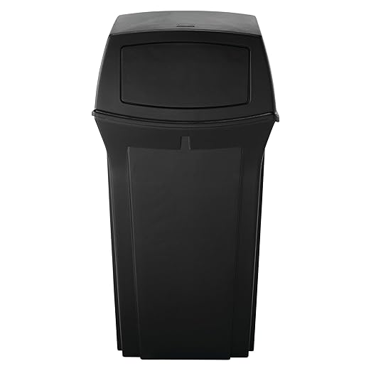 Rubbermaid Commercial Products Ranger Trash Can with 2 Door Lid, 35 GAL, Black Plastic, Outdoor for Stadiums/Parks/Shopping Plazas