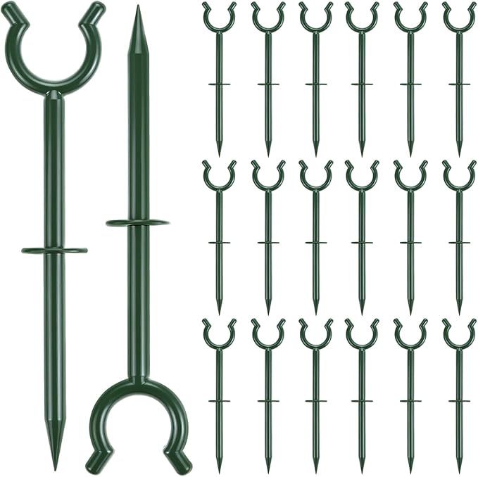 QWORK 3/4" Garden Hose Holder Brackets - 20 Pcs Plastic Outdoor Hose Guide Stakes Support Spike Tool