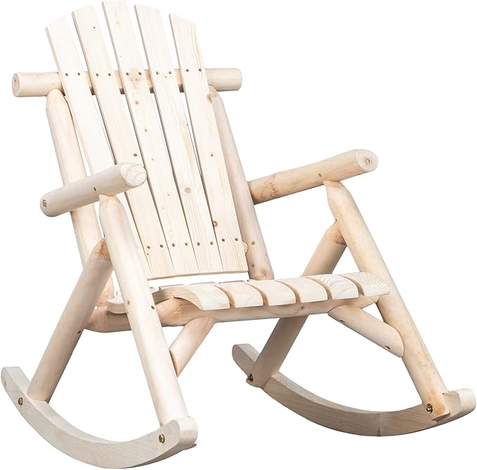 Outvita Wooden Rocking Chair, Fir Log Adirondack Rocker, Outdoor Wood Accent Furniture Lounge Chairs for Garden Patio Backyard Porch (Natural Finish)