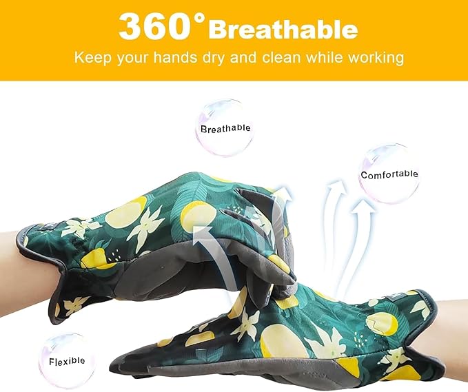 Gardening Gloves for Women, Flexible Breathable Garden Gloves, Leather Working Gloves for Weeding, Digging and Pruning (M-Lemon)