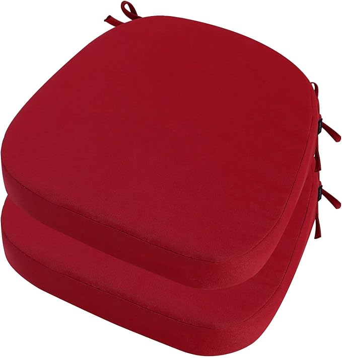 idee-home Outdoor Chair Cushions Set of 2, 19" x 19" x 2" Thick D-Shaped Patio Furniture Outdoor Seat Cushions Waterproof with Ties, Dining Pads