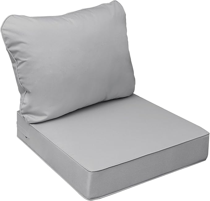 AAAAAcessories Outdoor Seat Cushions for Chairs, Fade-Resistant, Waterproof Patio Furniture Replacement Cushions, 24" x 24" x 5" + 24" x 19", Gray