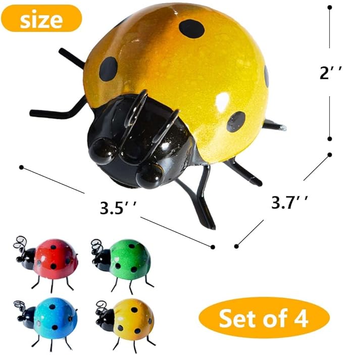 OBTANIM 4 Pack Colorful Cute Metal Ladybugs Garden Wall Art Decorative Yard Decorations Outdoor Lawn Wall Sculptures