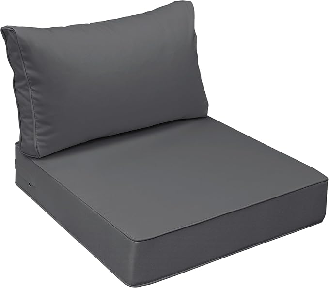 AAAAAcessories Outdoor Seat Cushions for Chairs, Fade-Resistant, Waterproof Patio Furniture Replacement Cushions, 23" x 23" x 5" + 23" x 13.5", Dark Gray