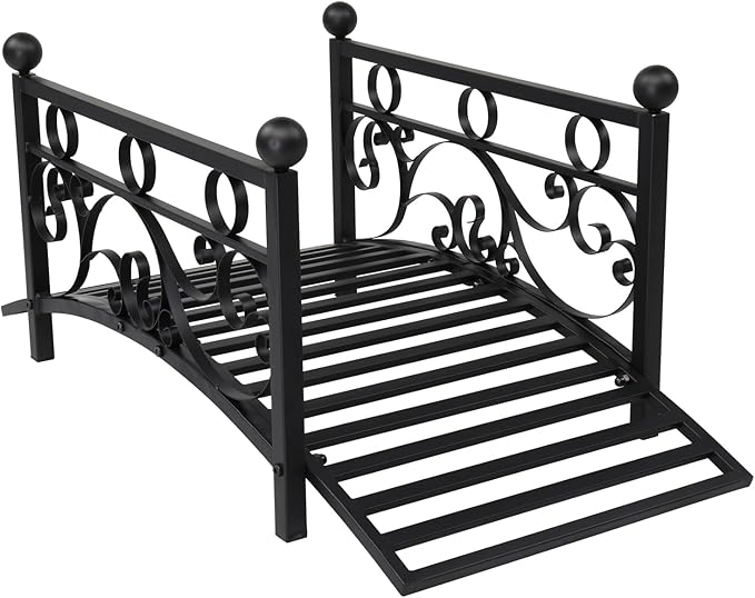 Metal Garden Bridge for Outdoor,40.16'' Metal Arch Backyard Garden Bridge with Safety Siderails, Delicate Scrollwork, & Easy Assembly, Black