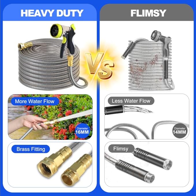 Short Metal Garden Hose 6 ft – 304 Stainless Steel Water Hose Leader, Flexible Hose Extension, Small Lightweight Hose Extender,No Kink Outdoor Hose (6 ft)