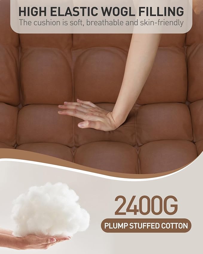 Oversized Indoor Rocking Chair, Plush Papasan Chair with Comfy Padded Cushions & Side Pocket, for Patio Garden, Porch, Lounge, Outdoor, Orange