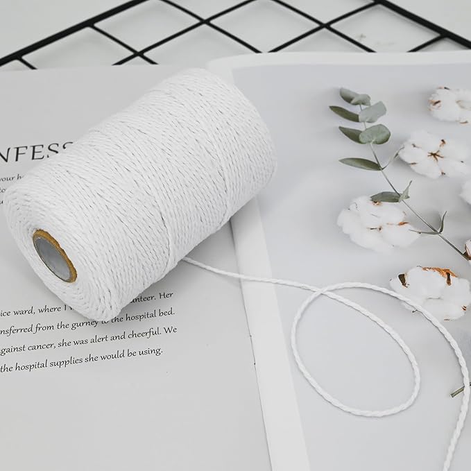 Butchers Twine String,500 Feet Natural Cotton Kitchen Twine String Cooking for Crafts Roasting Gift Wrapping DIY Decoration Gardening Packing Materials,Natural White