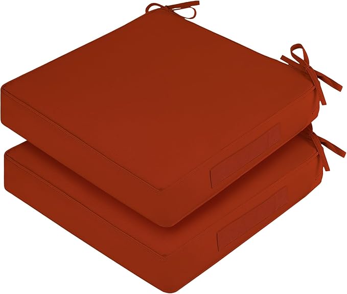 Waterproof Outdoor Chair Cushions Set of 2, Square Outdoor Seat Cushions with Ties and Removable Covers, 19 x 19 Outdoor Cushions for Patio Furniture with Portable Handle(Rust)