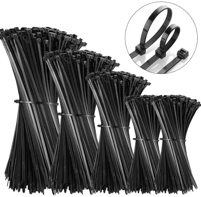 500Pcs Heavy Duty Industrial Zip Toes,Assorted Sizes(4”+6”+8”+12”) Black Tie Wraps,Zip Toes Tie Straps For Garden Plant Secure Vine, Home, Office Use