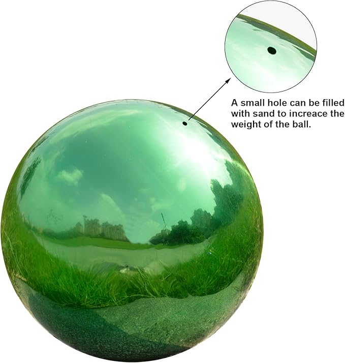 Nerien 8 Inch Gazing Ball, Stainless Steel Garden Mirror Globe, Polished Ornament Sphere, Hollow Floating Reflective Hemisphere, Home Outdoor Pond Housewarming Swimming Pool Decoration Gift, Green