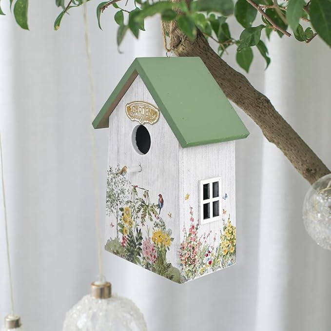 Wooden Humming Bird Houses for Outside Hanging Birdhouses for Outdoors Unique Bird Nest for Hummingbird, Bluebird, Wren, Chickadee, Sparrow, Decorative Garden Bird House for Bird Lover