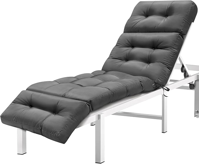 MAGIC ELEPHANT Chaise Lounge Cushion Outdoor, Memory Foam Patio Lounge Chair Cushion with Ties for Indoor Outdoor Furniture, Water-Repellent Replacement Long Chair Cushion (Grey)