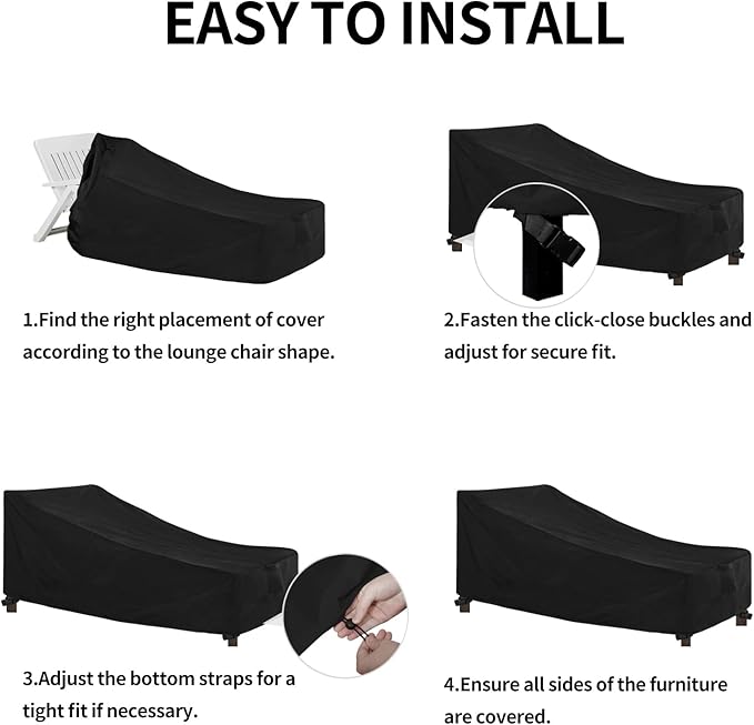 Easy-Going Waterproof Patio Lounge Chair Cover UV Resistant Outdoor Chaise Lounge Covers with Tape Sealed Seam(1 Pack-78Wx35.5Dx33H inch, Black)