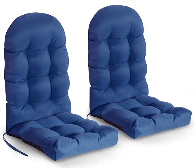 GREENVINES Adirondack-Chair-Cushions-Set-of-2 | Polyester | Waterproof | Outdoor High Back Rocking Chairs Cushion | Seat with Ties | Non-Slip | Thickened Pad for Patio | 44.5" x 17.3" x 4.1" | Blue