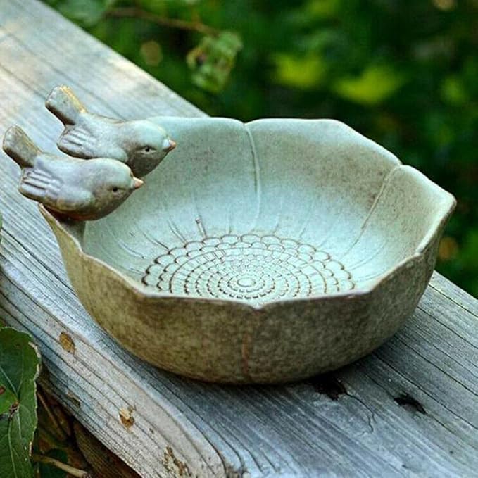 5.9" Ceramic Birdbath Bowl Wild Bird Feeder Food Holder Container Bird Feeding Tray for Outside Bee Water Bath Outdoor Garden Courtyard Decoration