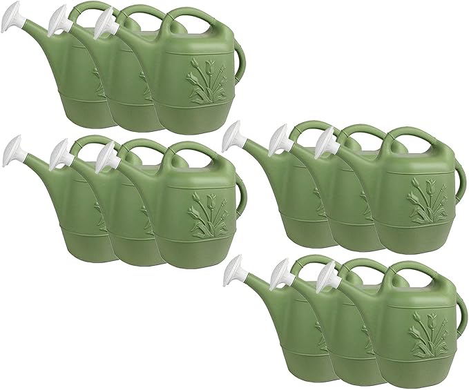 PMU 2 Gallon Watering Can - Garden Watering Can for Indoor & Outdoor Plants - Plastic Water Can with Detachable Sprinkler Head - Large Water Pot, Made in USA - Sage Green Pkg/12