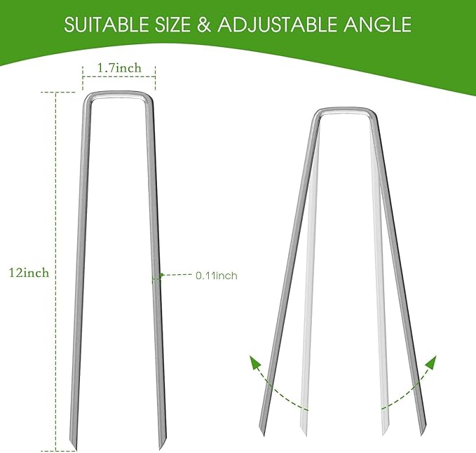 12 Inch Galvanized Garden Landscape Staples Stakes, 25 50 100 PCS Anti-Rust Garden Staples Tent Ground Stakes U-Shaped Landscape Pins for Secure Lawn Fabric, Decoration (50, 12 Inch)