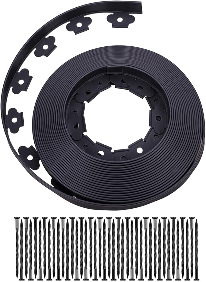 Garden Edging，40FT Landscape Edging with 25 Spikes for Lawn 1.5 Inch Tall (Black, 40FT)
